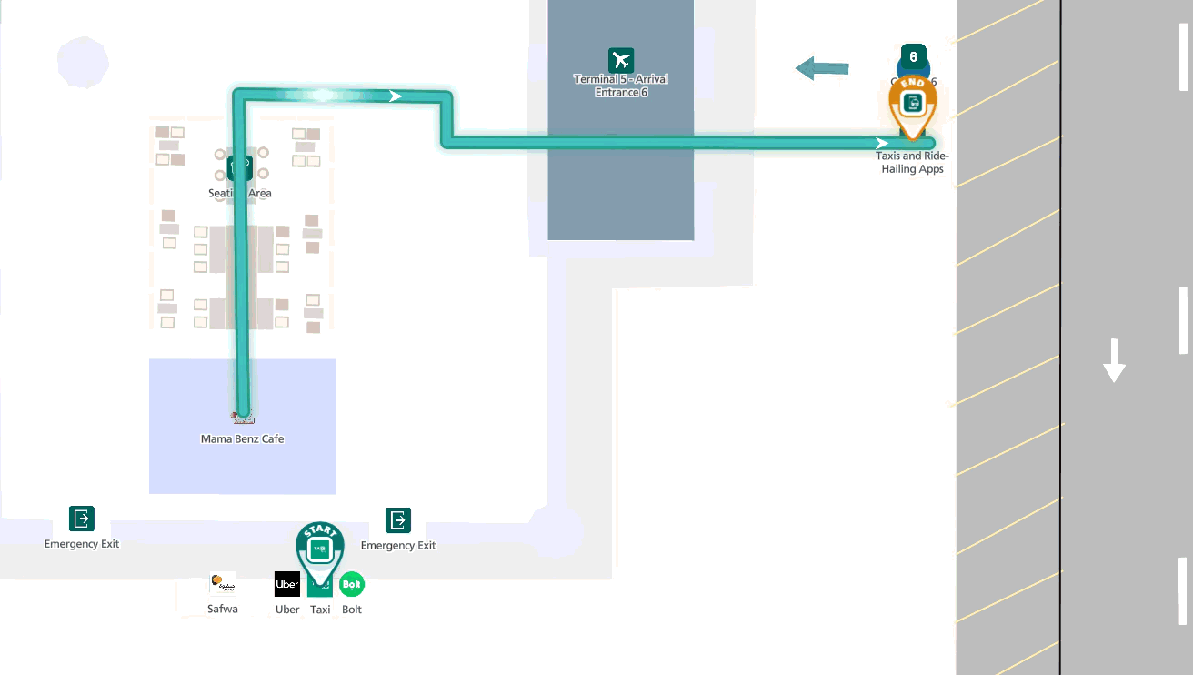 Route to the Green Taxi pickup point